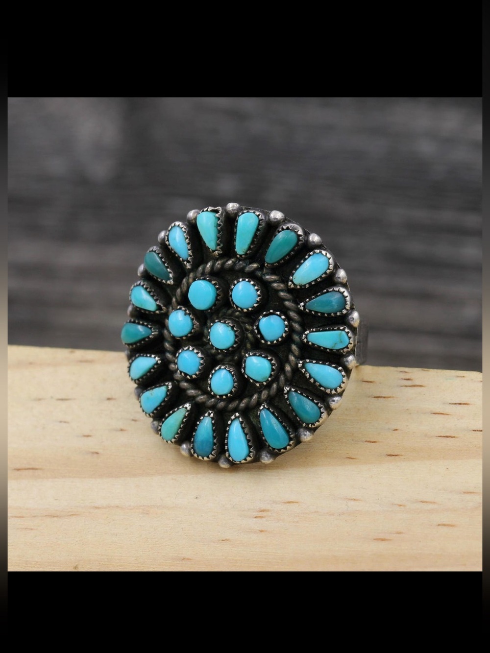 Vintage Native Cluster Petit Point Turquoise Snake Eye Ring, Southwestern
